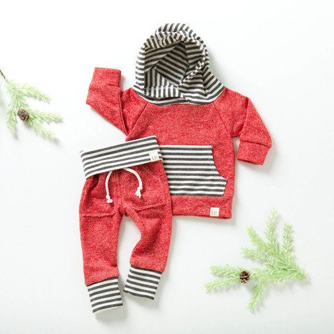 Red With Gray Stripes Kids Sweats