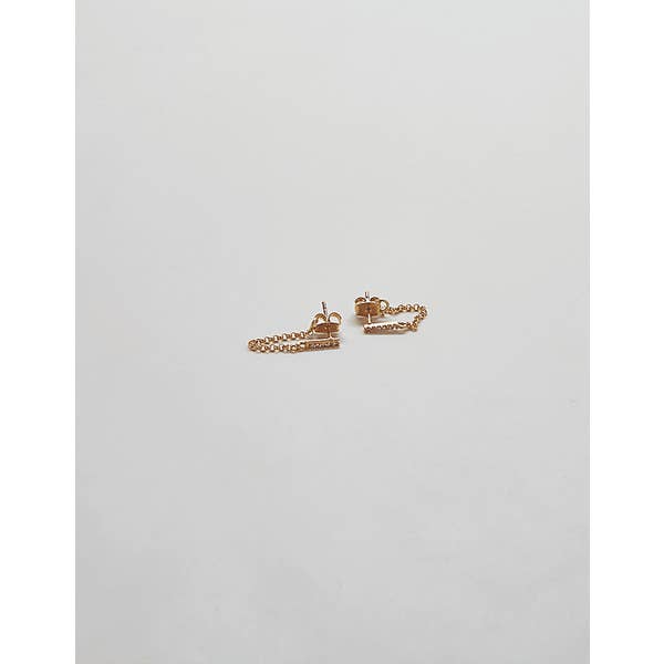Gold Chain Huggie With Pave Bar Studs