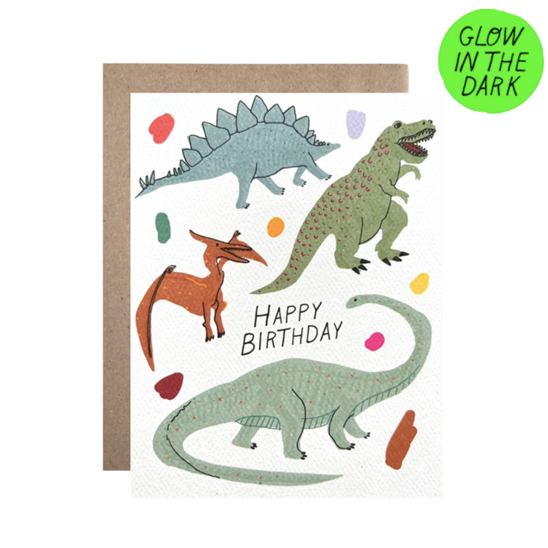 Happy Birthday GLOW IN THE DARK Dinosaurs Card