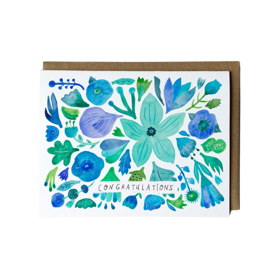 Blue Flower Congratulations Card