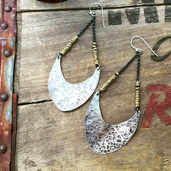 Silver Pendulum with Brass Heishi Earrings Large