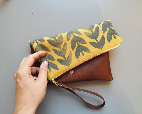 Athens Folded Clutch- Mustard