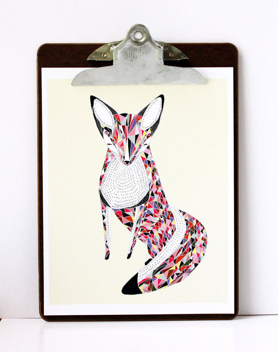 Quilted Fox Illustration 8x10 print