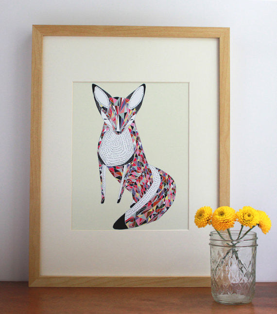 Quilted Fox Illustration 8x10 print