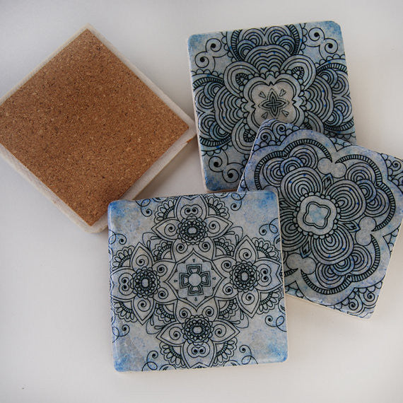 Blue Henna Coasters // Set of 4