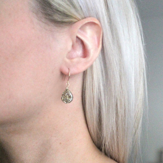 Grey and Gold Leaf Teardrop Earrings