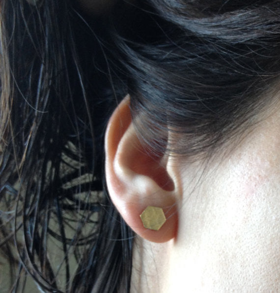Hammered Brass Hexagon Studs