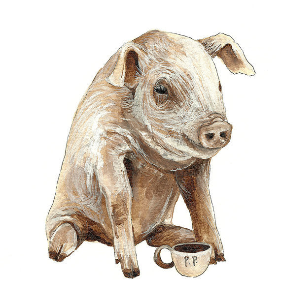 Critters and Cups: Pig - Greeting Card