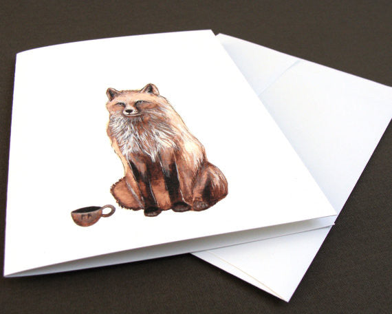 Critters and Cups: Fox - Greeting Card