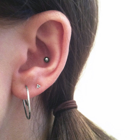 Mini Triple Bead Stud Earrings - Sterling Silver*