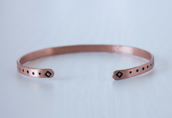 Peaceful Warrior Thin Copper Cuff Bracelet
