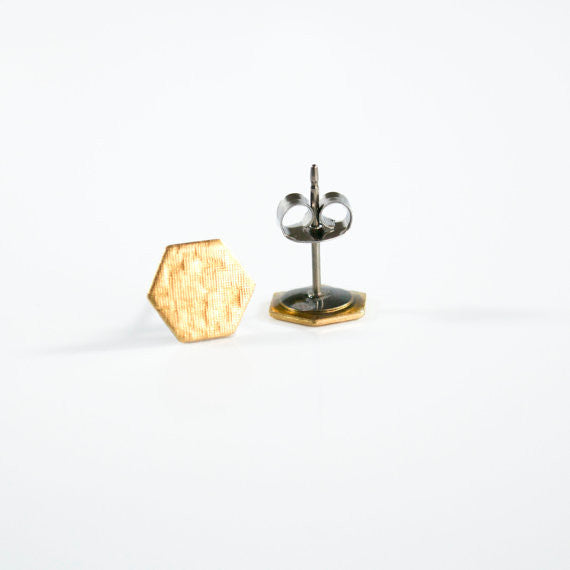 Hammered Brass Hexagon Studs