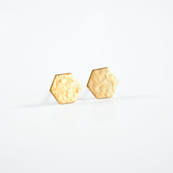Hammered Brass Hexagon Studs