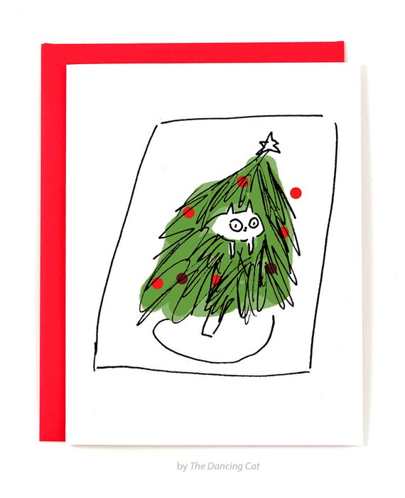 Cat in Tree Christmas Card