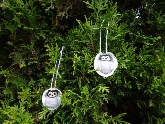 Needle Felted Penguin in Walnut Heirloom Ornament