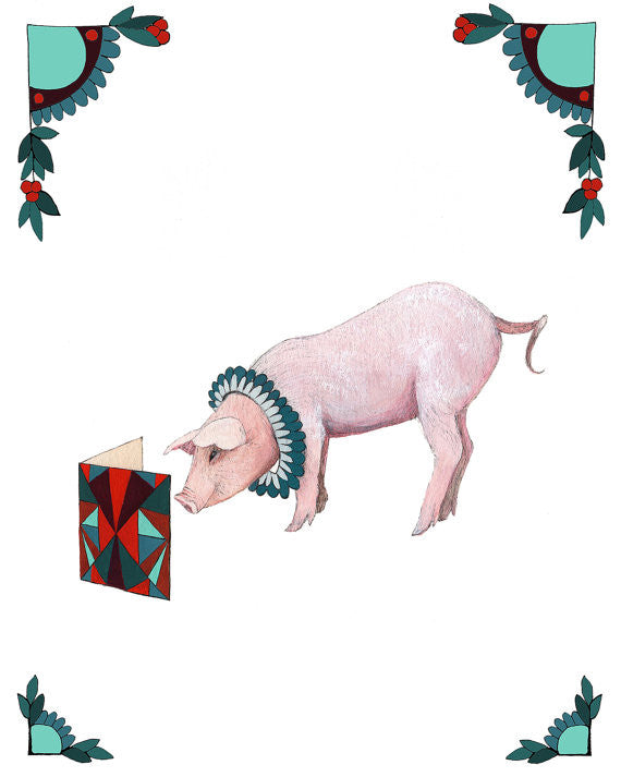 Critters and Cards: Pig - Art Print