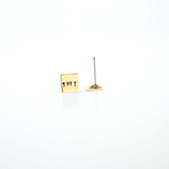 Shit Fuck Square Brass Studs