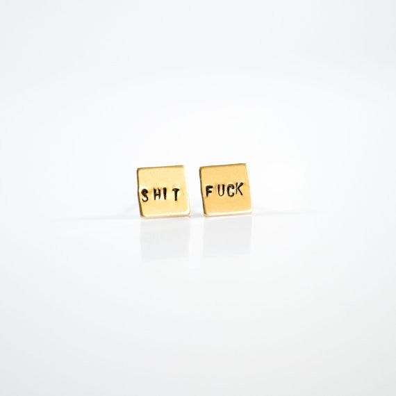 Shit Fuck Square Brass Studs