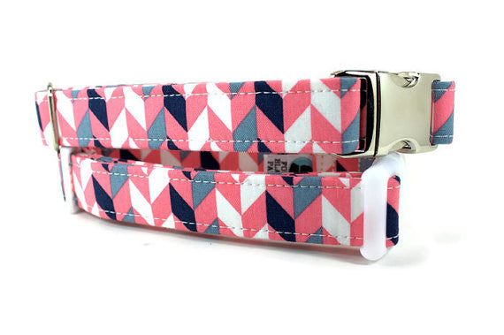 Pink and Gray Geometric Dog Collar with Plastic Buckle (XS)