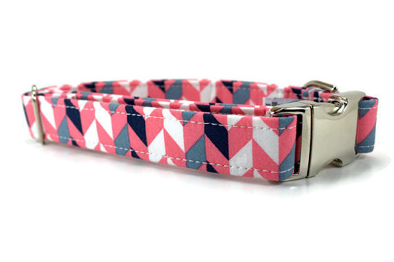 Pink and Gray Geometric Dog Collar with Plastic Buckle (XS)