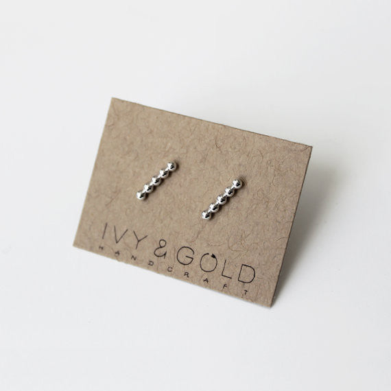 Beaded Bar Earrings - Sterling Silver