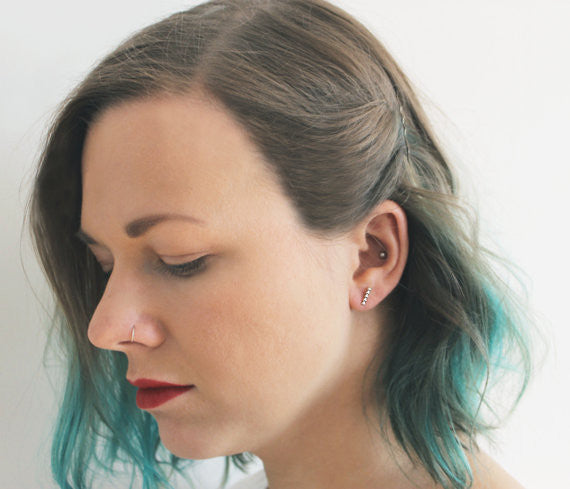 Beaded Bar Earrings - Sterling Silver