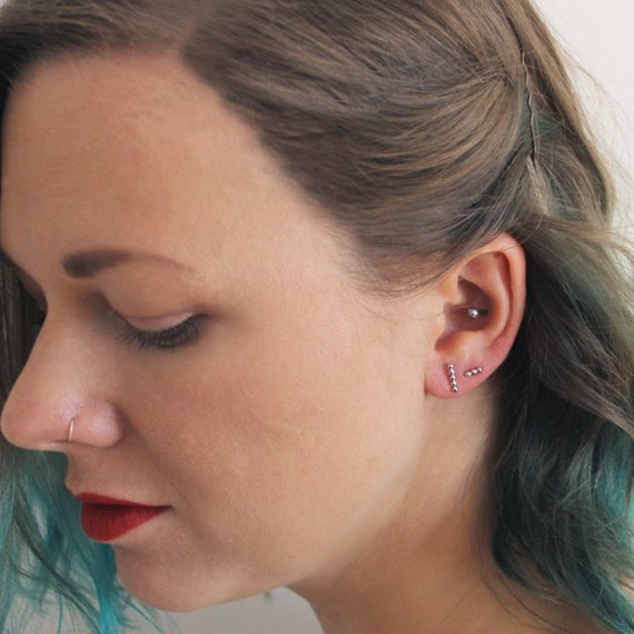 Mini Beaded Bar Earrings - Sterling Silver
