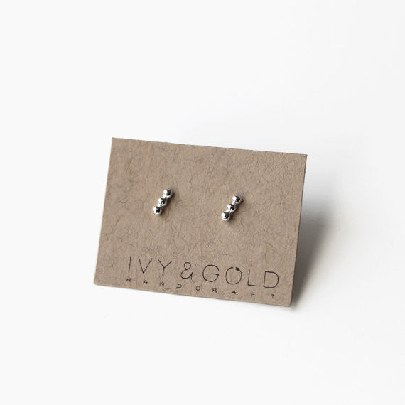 Mini Beaded Bar Earrings - Sterling Silver*