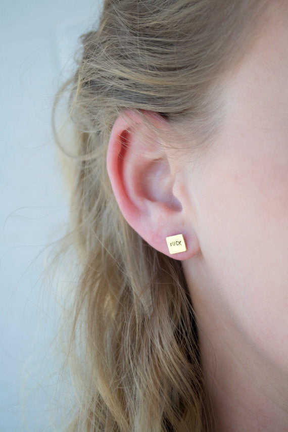 Shit Fuck Square Brass Studs