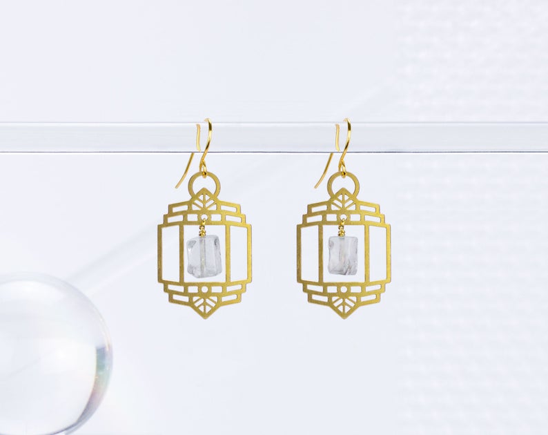 Art Deco Lantern with Quartz Earrings