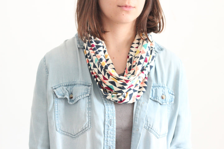 Organic Cotton Infinity Scarf - Colorful Geometric Print