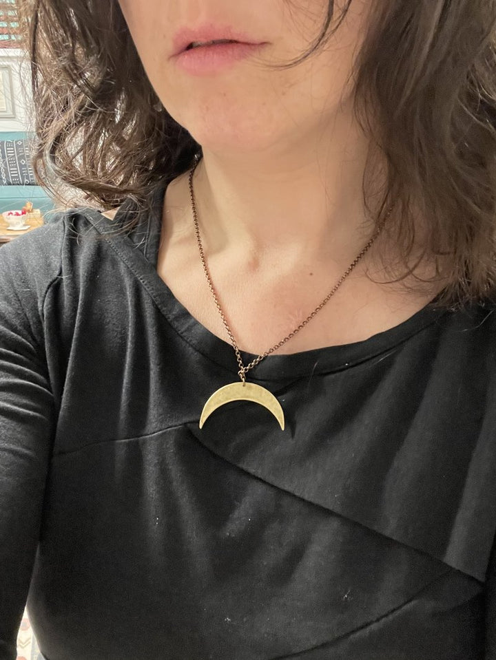 XL Brass Crescent Moon Facing Downward Necklace