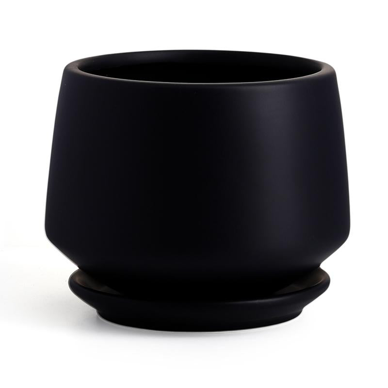 5.1" Matte Black Porcelain Planter with Saucer