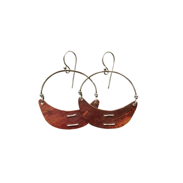 Copper Stitched Crescent Earrings Small