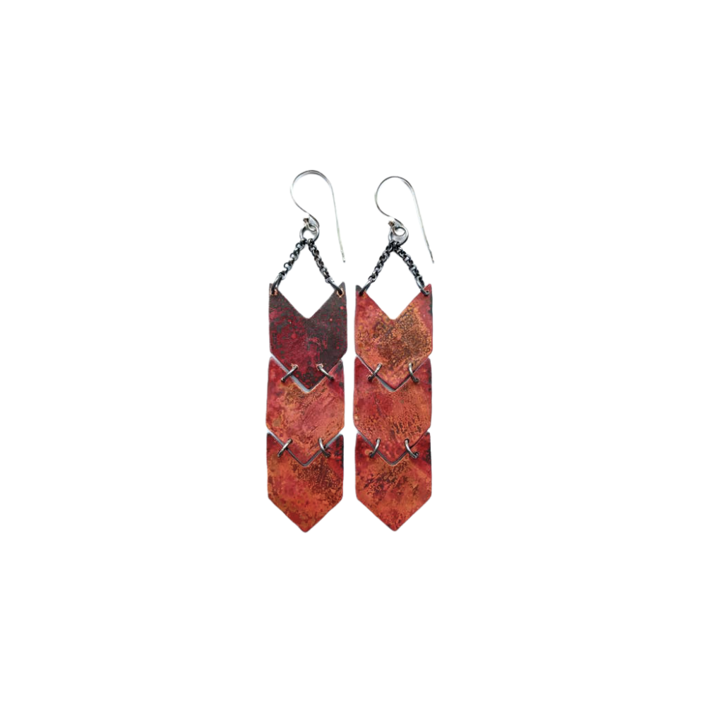 Copper Chevron Earrings - Triple