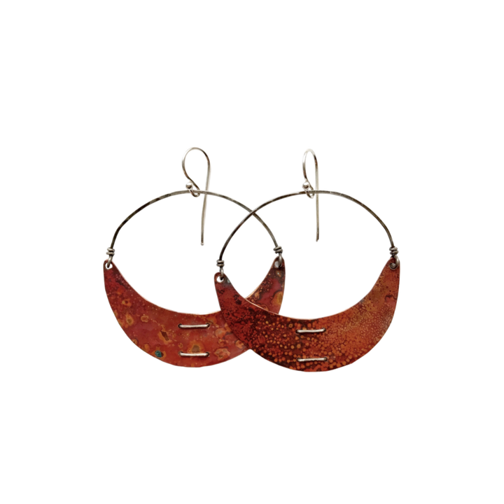 Copper Stitched Crescent Earrings Large