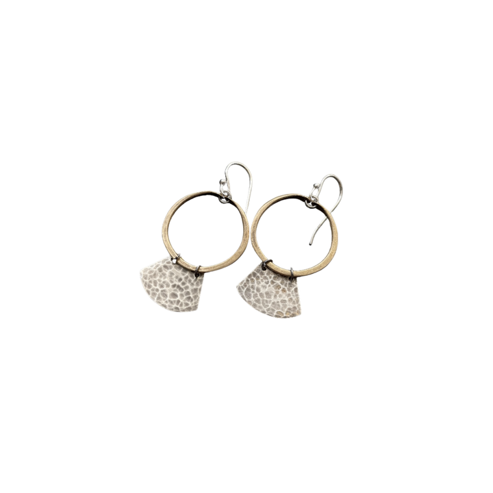 "Keyhole" Mezzaluna Earrings - Brass Hoop w/ Wide, Hammered Silver Blade