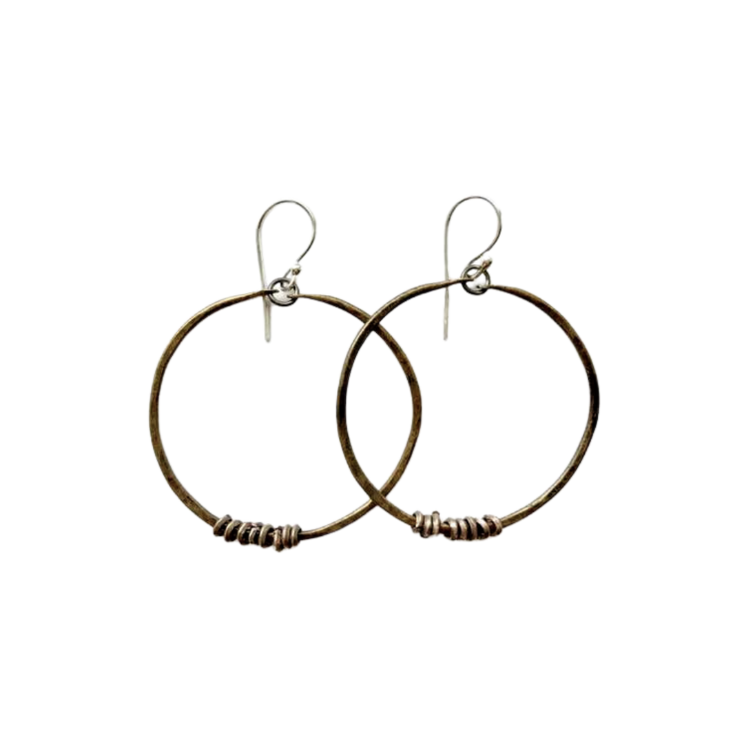 Brass Hoops - Silver Heishi Beads - Medium