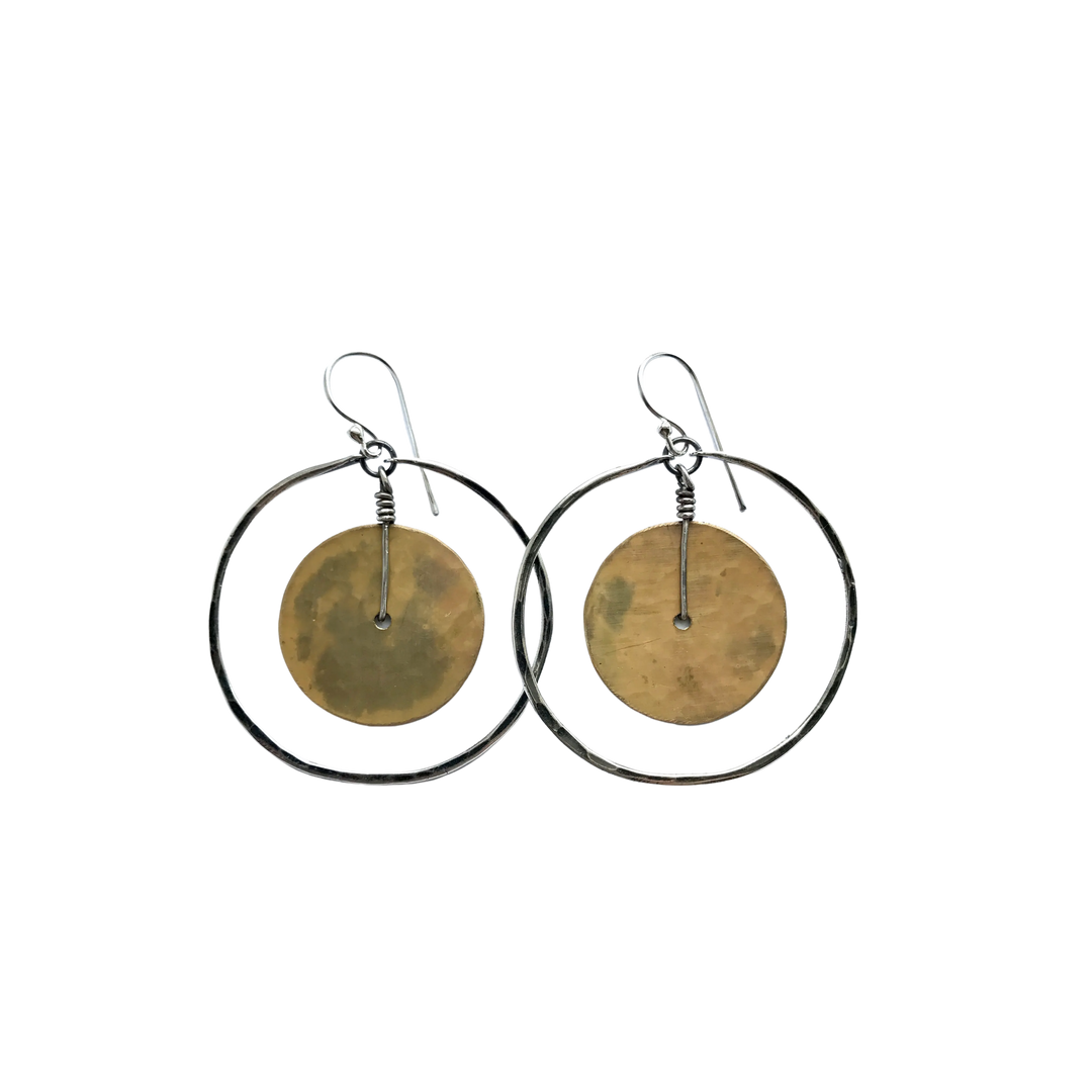 Circles Within Brass and Sterling Earrings - Medium