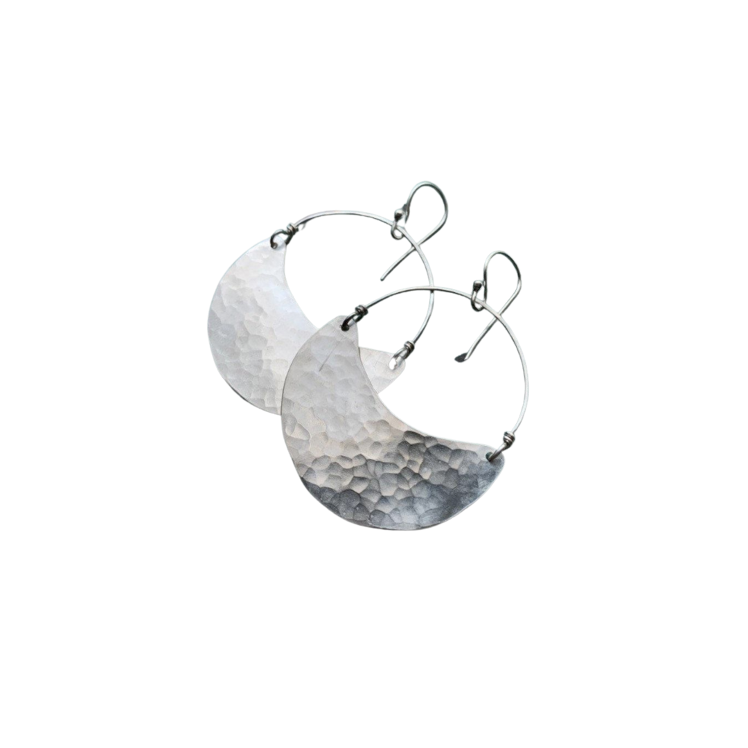 Medium Shiny Silver Crescent Earrings - No Patina