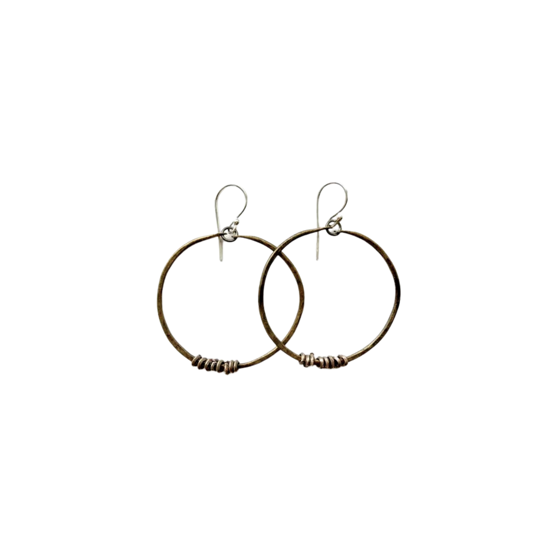 Silver Hoops with Brass Heishi Beads - Small