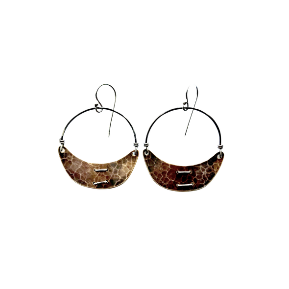 Stitched Brass Crescent Earrings - Small