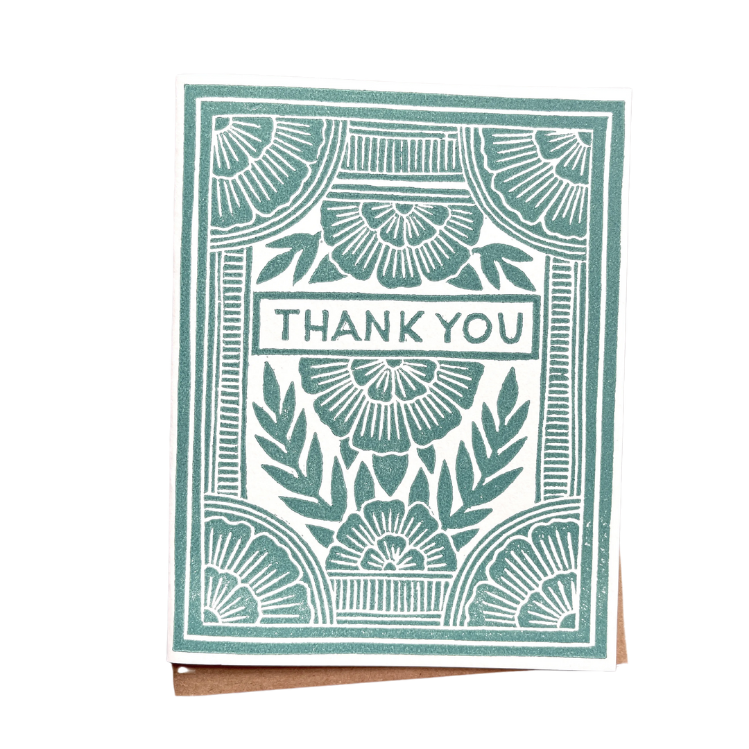 "Thank You" Block Printed Greeting Cards, GR45  Set of 6