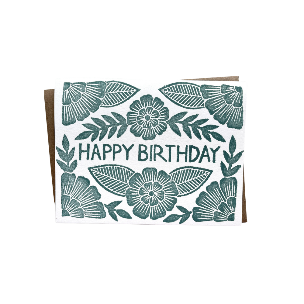 "Happy Birthday" Block Printed Blank Card