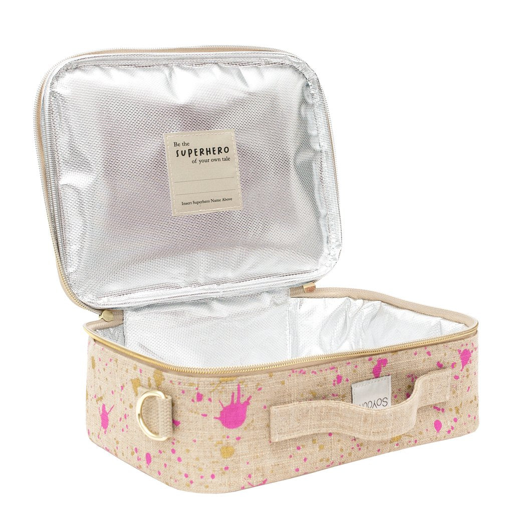 Linen Fuchsia and Gold Splatter Lunch Box