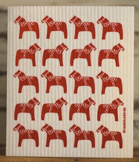Red Dala Horse Swedish Dishcloth