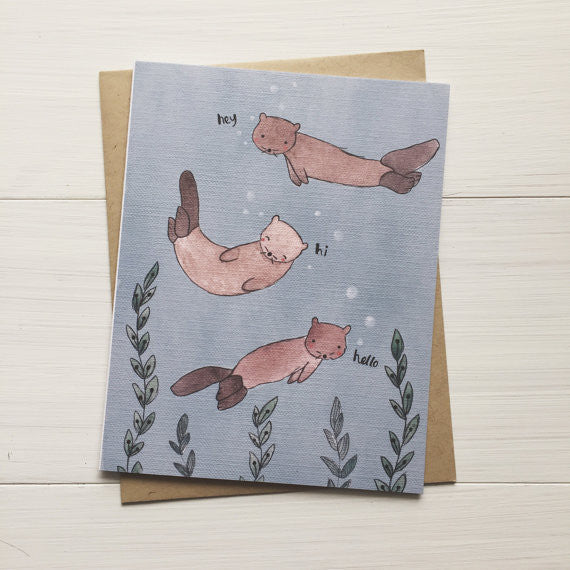 Swimming Otters Greeting Card