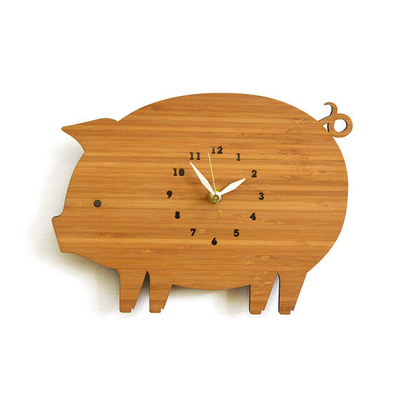 Pig Bamboo Wall Clock