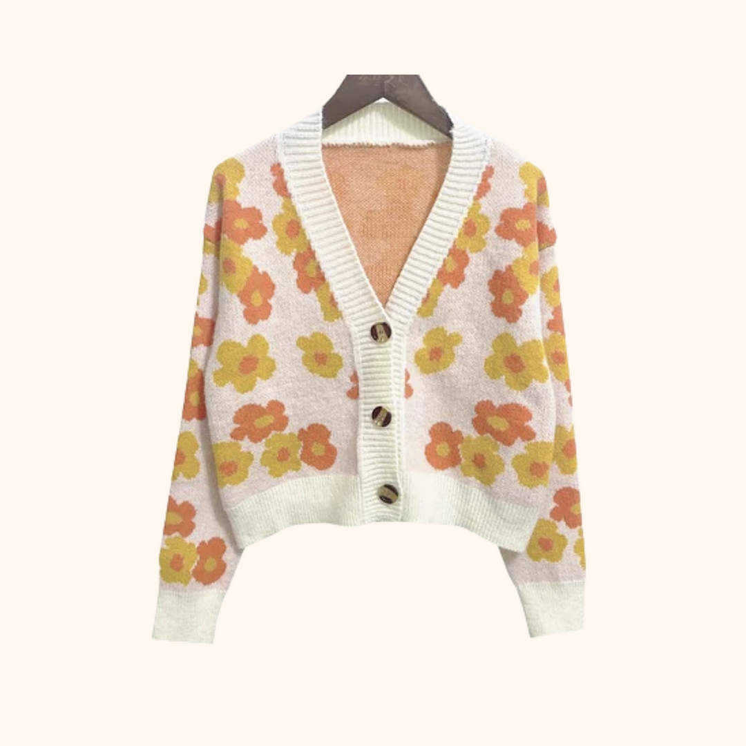 Cute Retro Short Flower Cardigan