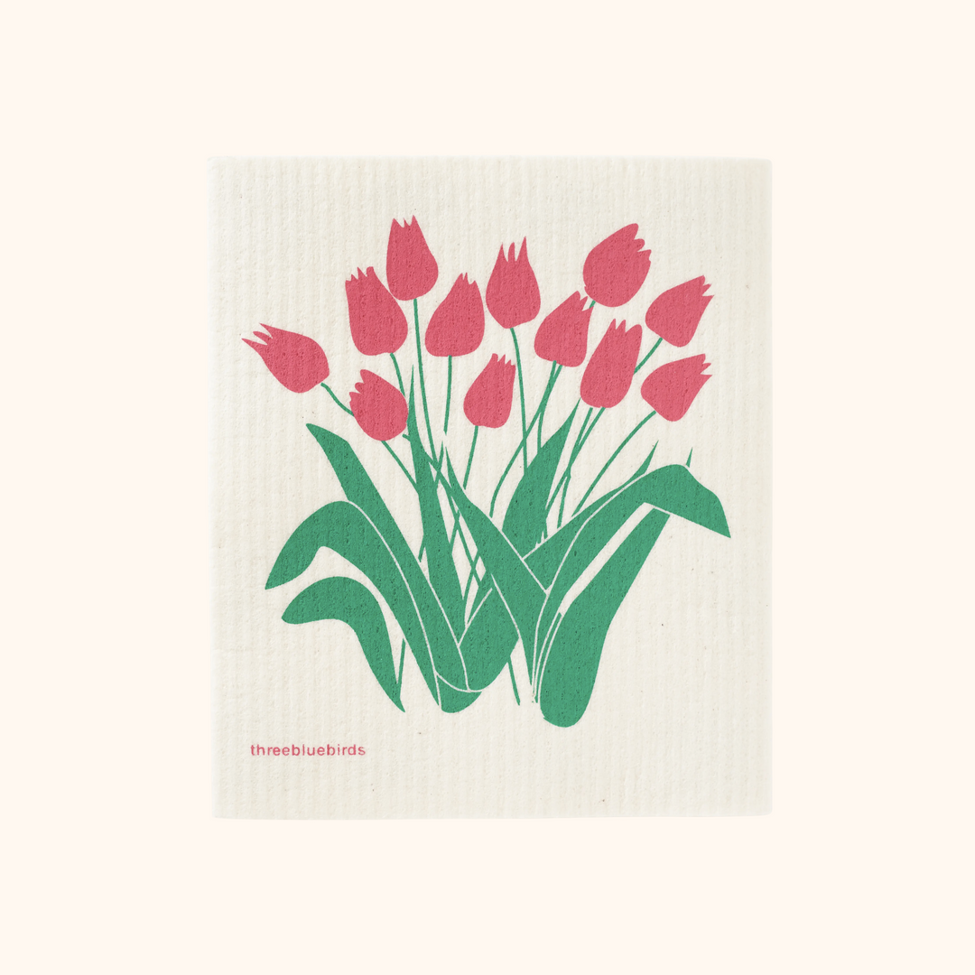 Pink Tulips Swedish Dishcloth